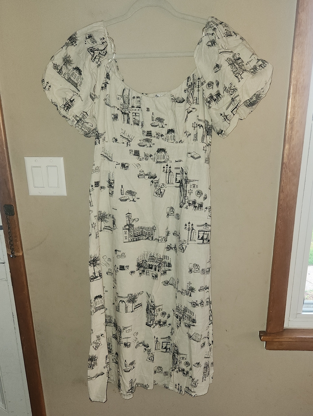 Tulip Creations  Cotton Linen Midi Dress Womens Medium Travel Print Smocked